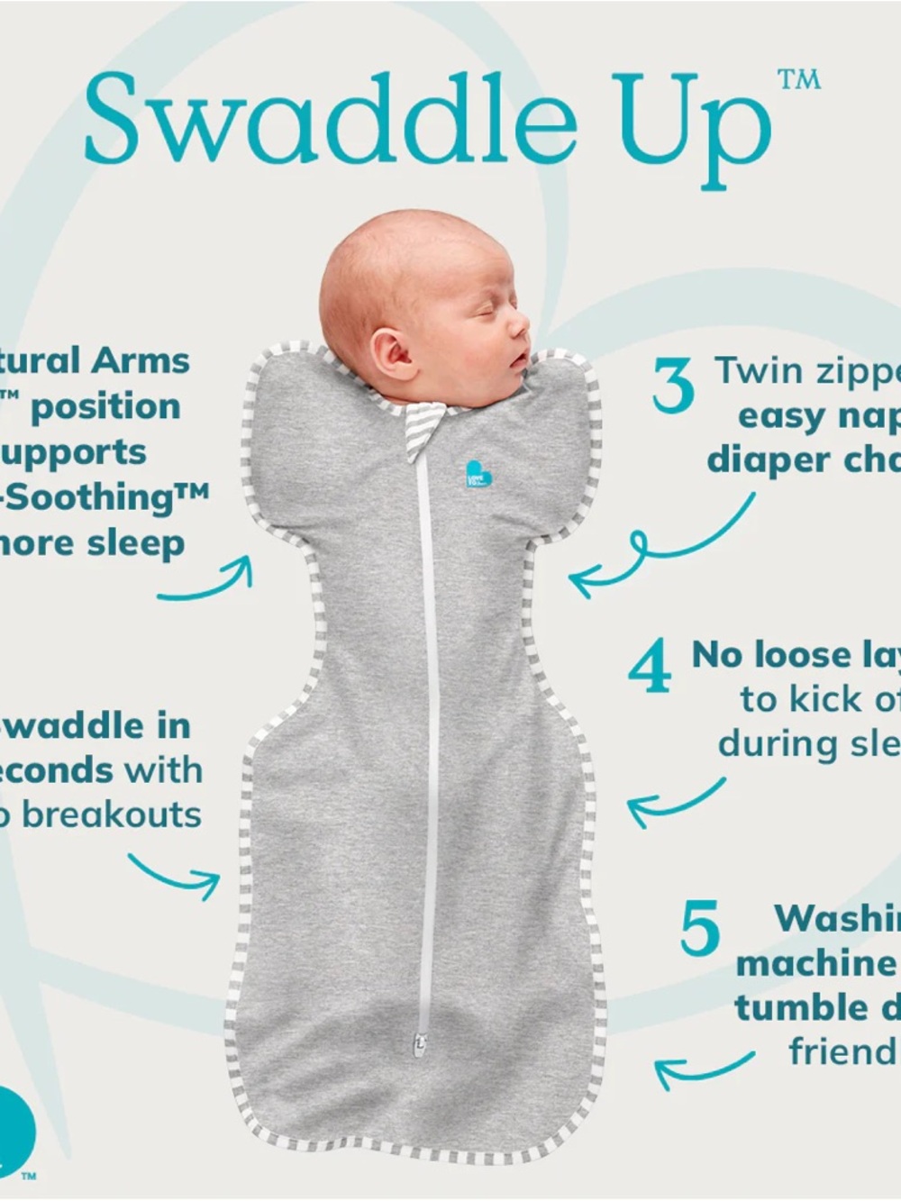 NIB Love To Dream Swaddle Up Stage 1 Stretch Cotton Swaddle - Grey - Picture 3 of 3